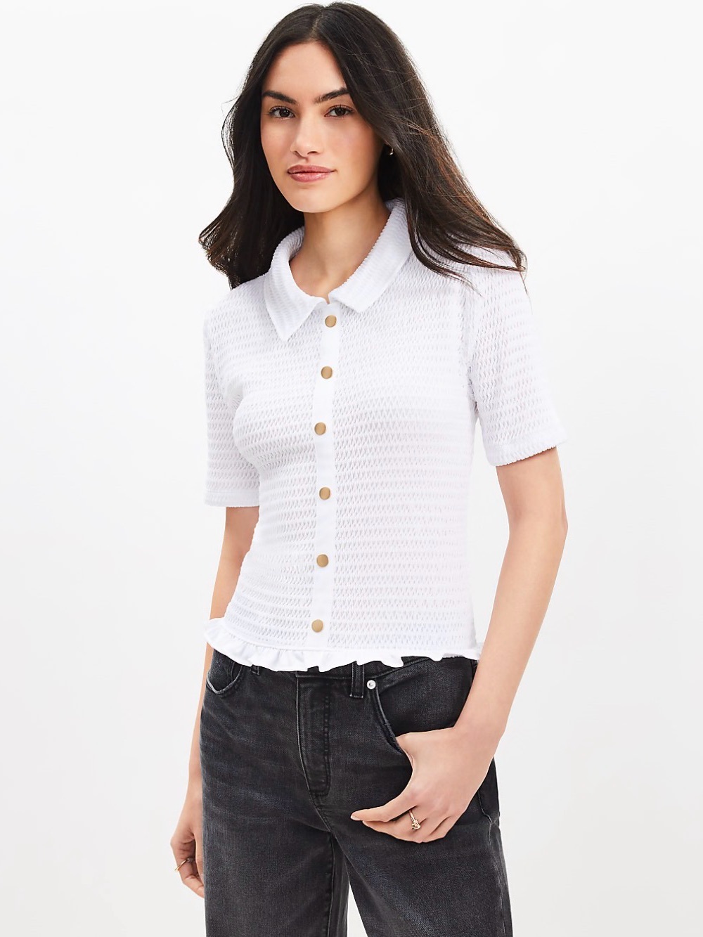 NWT Loft Smocked Ruffle Hem Shirt Size Medium